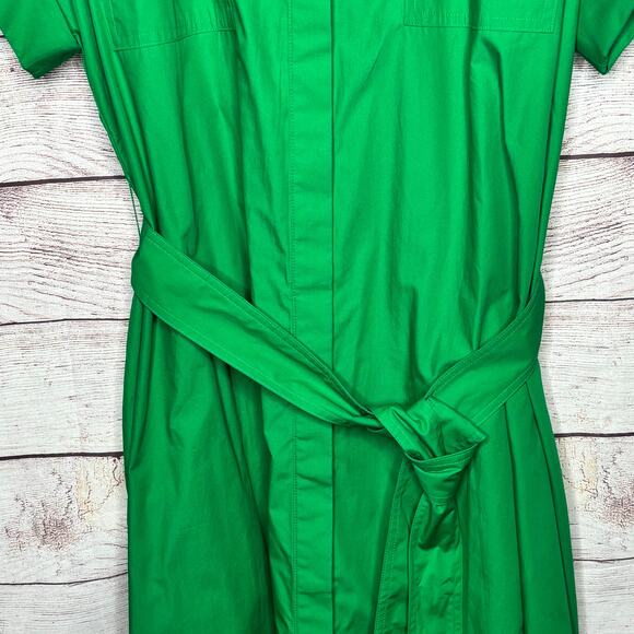 Banana Republic Quiet Luxury Green Tie Waist Midi Cotton Shirtdress Size XXL - Picture 12 of 13